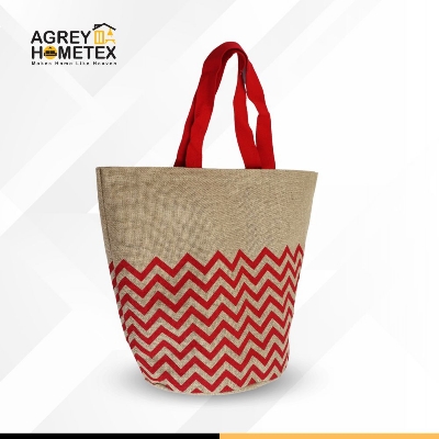 Buy Round Jute Tote Bag with Zipper, Natural & Red, (14"x16") Best Price In Bangladesh