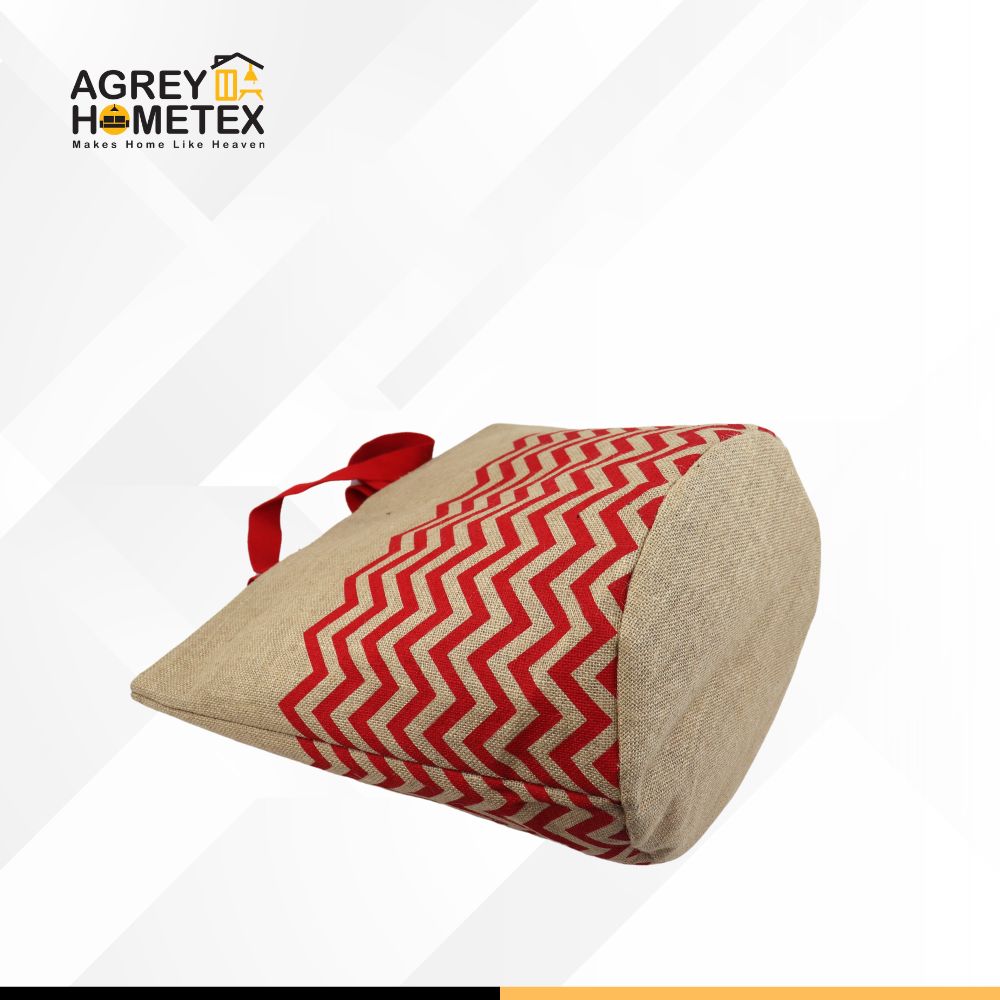 Buy Round Jute Tote Bag with Zipper, Natural & Red, (14"x16") Best Price In Bangladesh
