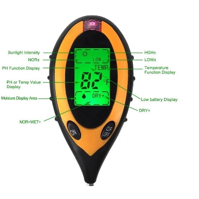 Picture of HD LCD Soil ph Tester Sunlight Soil Humidity Moisture Temperature Meter With Backlight for Garden Plants
