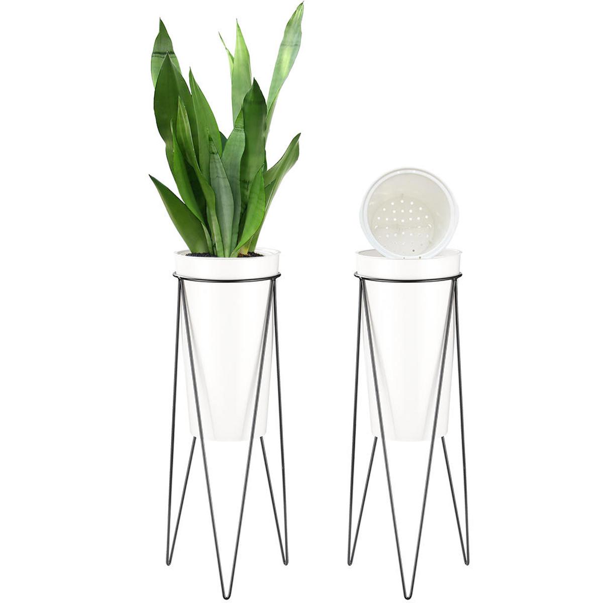 Picture of Plant Stand with Pot, Self Watering Planters Plastic Plant Pot Modern Decorative Flower Holder for Indoor Outdoor