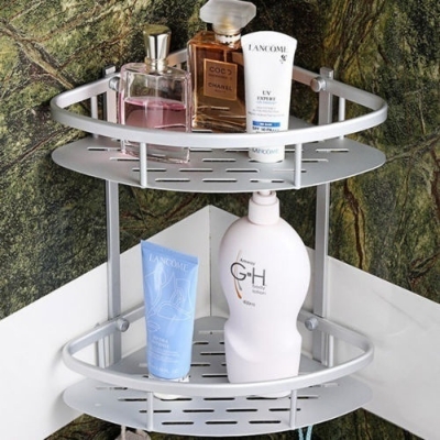 Picture of Double Layer Corner Shower Caddy Wall Mounted Bathroom Shelf Organizer for Toilet, Bedroom and Kitchen
