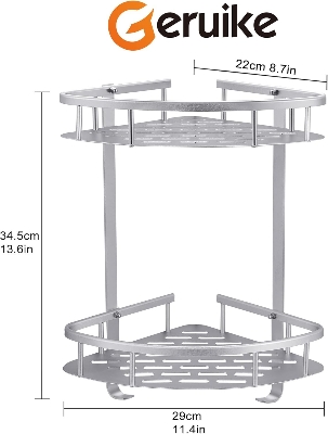 Picture of Double Layer Corner Shower Caddy Wall Mounted Bathroom Shelf Organizer for Toilet, Bedroom and Kitchen