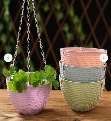 Picture of Basket Hanging Planter With Drainage Hole Mini Outdoor Plant Container Garden Flower Pot, White 1 Pcs