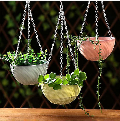 Picture of Basket Hanging Planter With Drainage Hole Mini Outdoor Plant Container Garden Flower Pot, White 1 Pcs