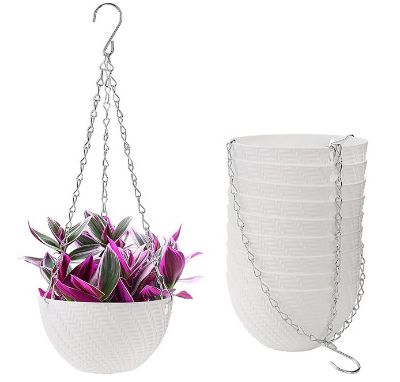 Picture of Basket Hanging Planter With Drainage Hole Mini Outdoor Plant Container Garden Flower Pot, White 1 Pcs