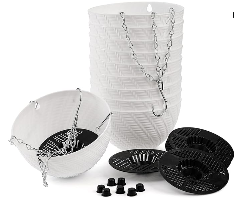 Picture of Basket Hanging Planter With Drainage Hole Mini Outdoor Plant Container Garden Flower Pot, White 1 Pcs