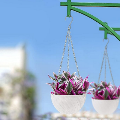 Picture of Basket Hanging Planter With Drainage Hole Mini Outdoor Plant Container Garden Flower Pot, White 1 Pcs
