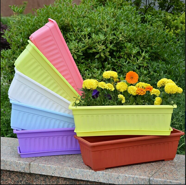Picture of 1 Pcs Flower Window Pp Resin Rectangular Window Planters Vegetables Growing Container Garden Flower Plant Pot for Balcony with Tray 1 Pcs