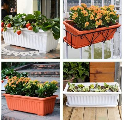 Picture of 1 Pcs Flower Window Pp Resin Rectangular Window Planters Vegetables Growing Container Garden Flower Plant Pot for Balcony with Tray 1 Pcs