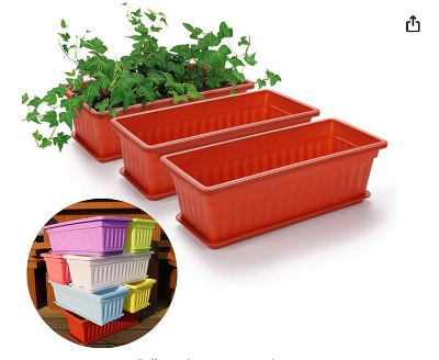 Picture of 1 Pcs Flower Window Pp Resin Rectangular Window Planters Vegetables Growing Container Garden Flower Plant Pot for Balcony with Tray 1 Pcs