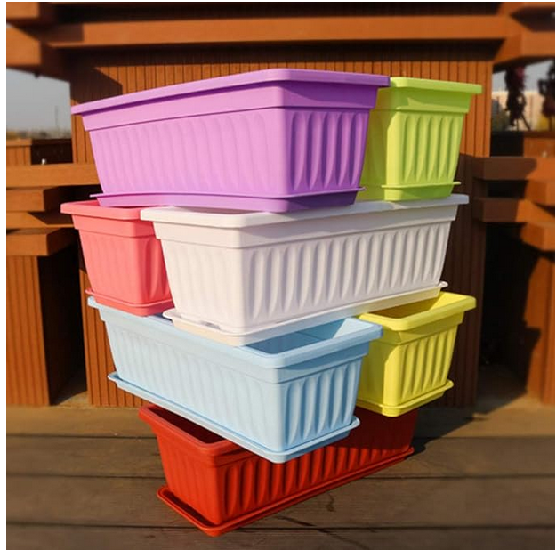 Picture of 1 Pcs Flower Window Pp Resin Rectangular Window Planters Vegetables Growing Container Garden Flower Plant Pot for Balcony with Tray 1 Pcs