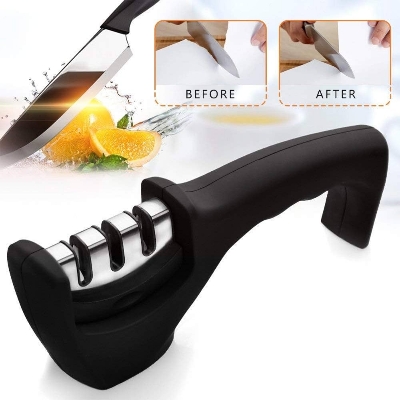 Picture of Kitchen Sharpener, 3-Stage Sharpening Tool helps Repair, Restore & Polish Blades (Black)
