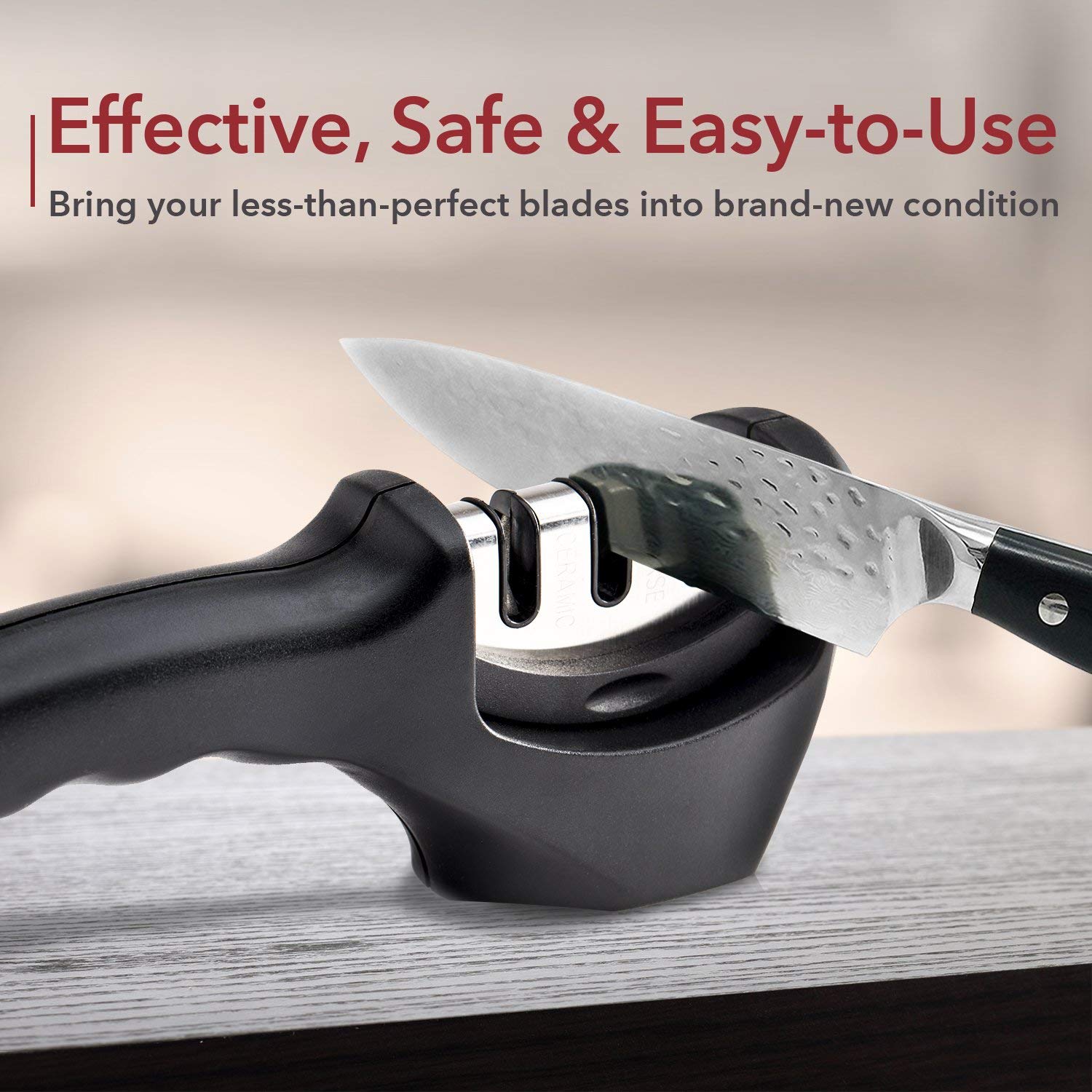 Picture of Kitchen Sharpener, 3-Stage Sharpening Tool helps Repair, Restore & Polish Blades (Black)