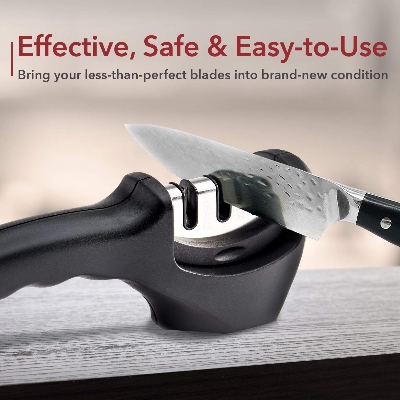 Picture of Kitchen Sharpener, 3-Stage Sharpening Tool helps Repair, Restore & Polish Blades (Black)
