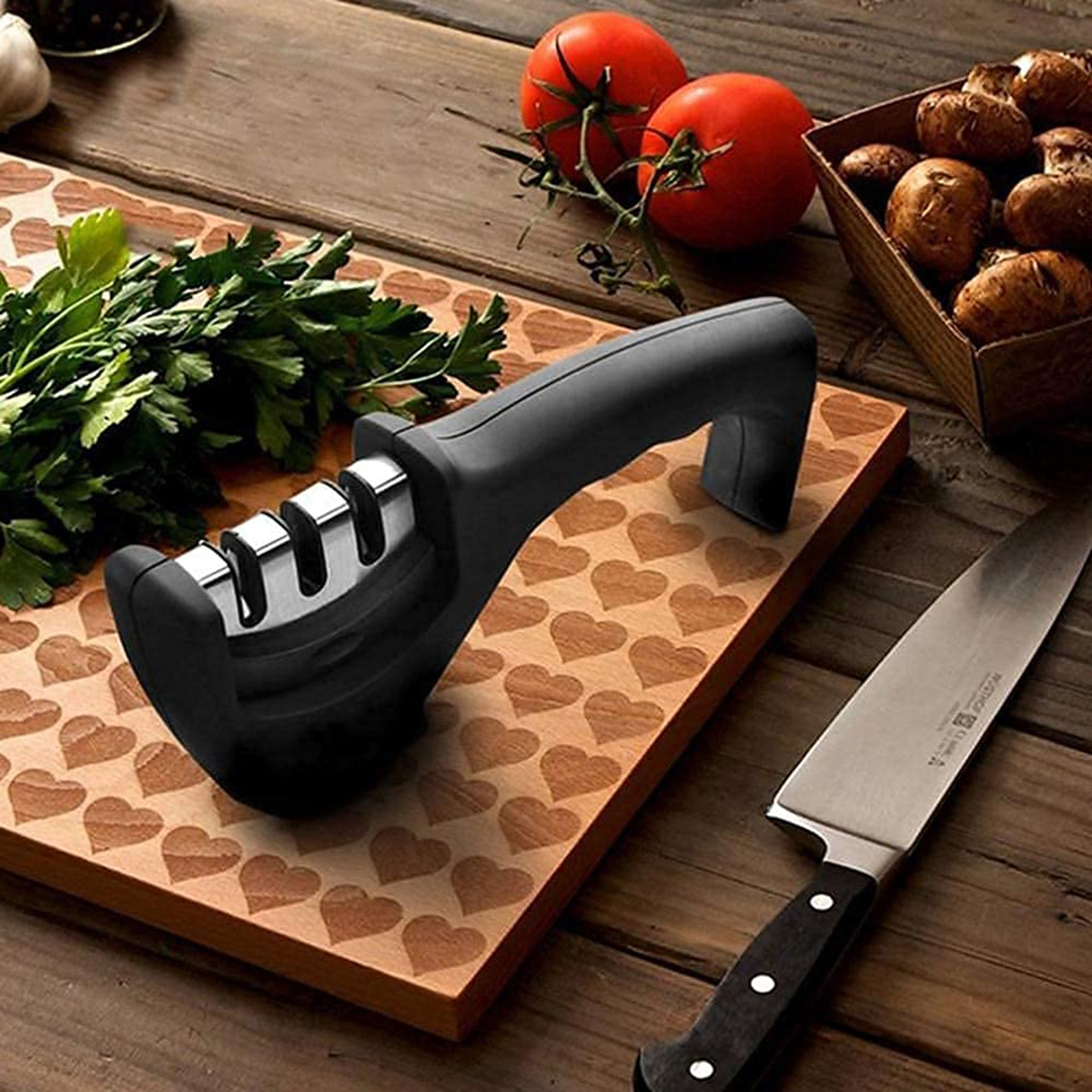 Picture of Kitchen Sharpener, 3-Stage Sharpening Tool helps Repair, Restore & Polish Blades (Black)
