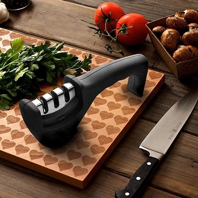 Picture of Kitchen Sharpener, 3-Stage Sharpening Tool helps Repair, Restore & Polish Blades (Black)