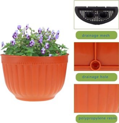 Picture of Resin Wall Hanging Planter 8.1 Inch Plants Basket Half Round Flower Holder Planter Pot With S Hooks Flower Pot Basket Container - Flower Tub
