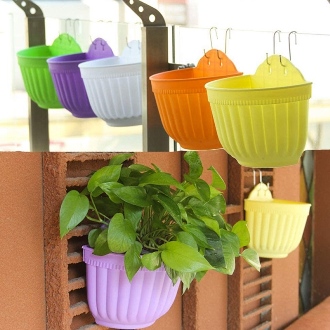 Picture of Resin Wall Hanging Planter 8.1 Inch Plants Basket Half Round Flower Holder Planter Pot With S Hooks Flower Pot Basket Container - Flower Tub