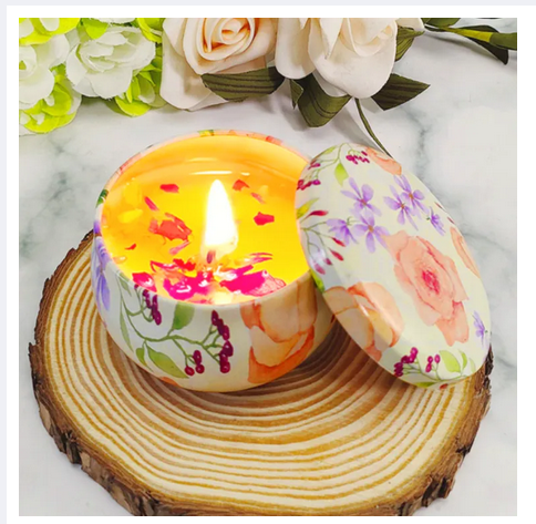 Picture of Scented Candle 1pc Lavender Rose Jasmine Lemon Persimmon Gift Item Natural Soy Wax Home Decoration scented candles with flowers Tin Can Fragrance