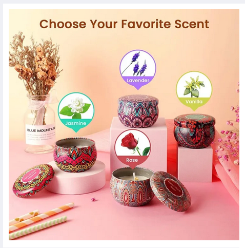 Picture of Scented Candle 1pc Lavender Rose Jasmine Lemon Persimmon Gift Item Natural Soy Wax Home Decoration scented candles with flowers Tin Can Fragrance