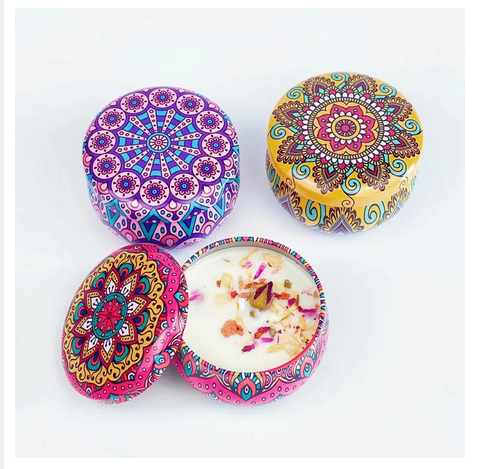 Picture of Scented Candle 1pc Lavender Rose Jasmine Lemon Persimmon Gift Item Natural Soy Wax Home Decoration scented candles with flowers Tin Can Fragrance