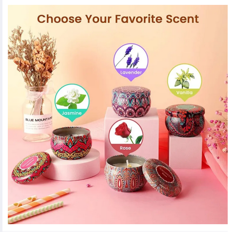 Picture of Scented Candle 1pc Lavender Rose Jasmine Lemon Persimmon Gift Item Natural Soy Wax Home Decoration scented candles with flowers Tin Can Fragrance