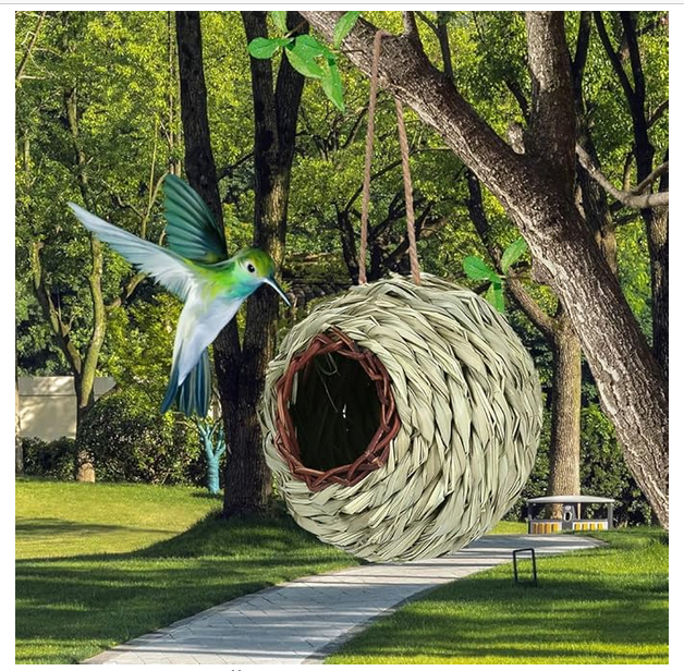 Picture of Hand-Woven Bird Housenest, Natural Hibiscus Shelter, Fend Off The Cold & | Outdoor Indoor Decoration, Hummingbird House for Nesting, for Garden, ParkHanging Ecological Bird House