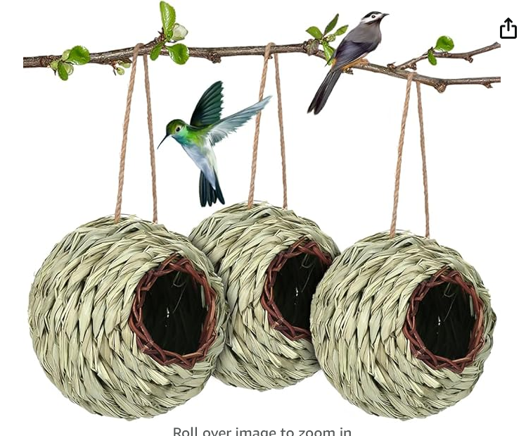 Picture of Hand-Woven Bird Housenest, Natural Hibiscus Shelter, Fend Off The Cold & | Outdoor Indoor Decoration, Hummingbird House for Nesting, for Garden, ParkHanging Ecological Bird House
