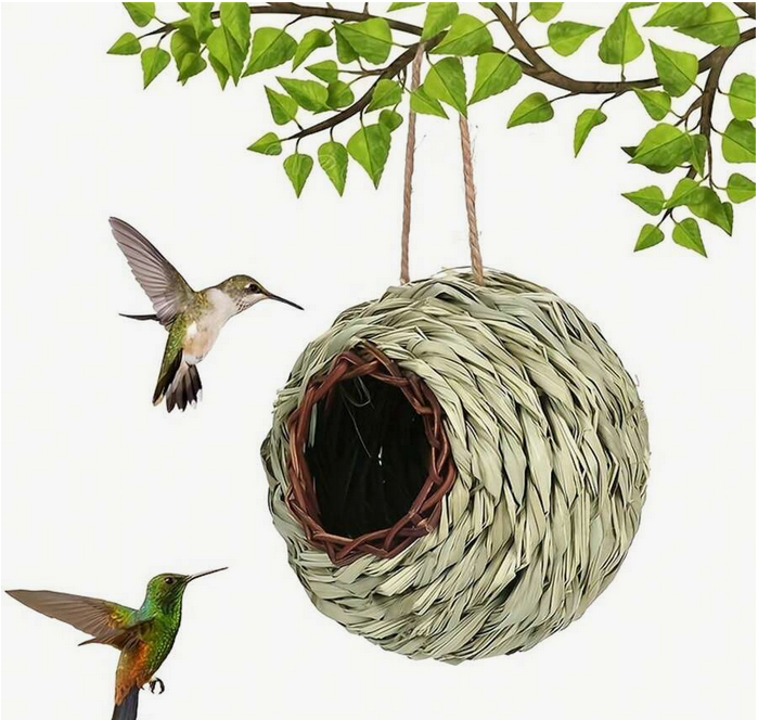 Picture of Hand-Woven Bird Housenest, Natural Hibiscus Shelter, Fend Off The Cold & | Outdoor Indoor Decoration, Hummingbird House for Nesting, for Garden, ParkHanging Ecological Bird House