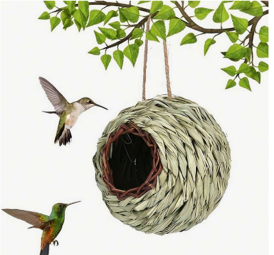 Picture of Hand-Woven Bird Housenest, Natural Hibiscus Shelter, Fend Off The Cold & | Outdoor Indoor Decoration, Hummingbird House for Nesting, for Garden, ParkHanging Ecological Bird House