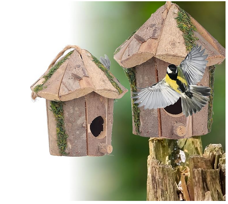 Picture of Bird Nests New Wooden Bird Nest Hanging Bird House Bird Cage Resting Place Wall Mounted Outdoor Birdhouse 1Pcs