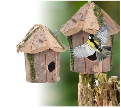 Picture of Bird Nests New Wooden Bird Nest Hanging Bird House Bird Cage Resting Place Wall Mounted Outdoor Birdhouse 1Pcs