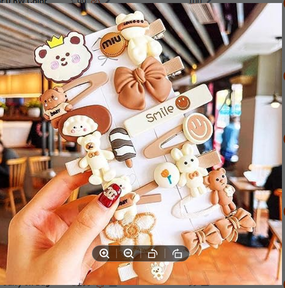 Picture of 14 Pcs Kids Hair Clips Set Cartoon Icecream Cute & Trendy Baby Girls Toddlers Hair Pins Barrettes, Combo of 14 Pcs (Coffee Brown)