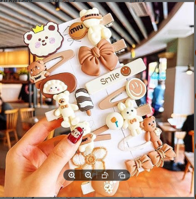 Picture of 14 Pcs Kids Hair Clips Set Cartoon Icecream Cute & Trendy Baby Girls Toddlers Hair Pins Barrettes, Combo of 14 Pcs (Coffee Brown)
