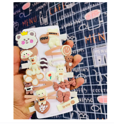 Picture of 14 Pcs Kids Hair Clips Set Cartoon Icecream Cute & Trendy Baby Girls Toddlers Hair Pins Barrettes, Combo of 14 Pcs (Coffee Brown)