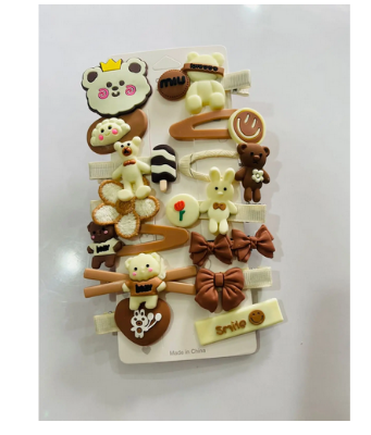 Picture of 14 Pcs Kids Hair Clips Set Cartoon Icecream Cute & Trendy Baby Girls Toddlers Hair Pins Barrettes, Combo of 14 Pcs (Coffee Brown)