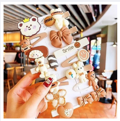 Picture of 14 Pcs Kids Hair Clips Set Cartoon Icecream Cute & Trendy Baby Girls Toddlers Hair Pins Barrettes, Combo of 14 Pcs (Coffee Brown)