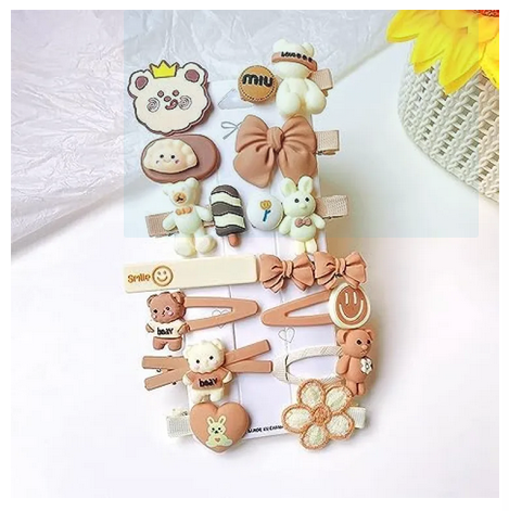 Picture of 14 Pcs Kids Hair Clips Set Cartoon Icecream Cute & Trendy Baby Girls Toddlers Hair Pins Barrettes, Combo of 14 Pcs (Coffee Brown)