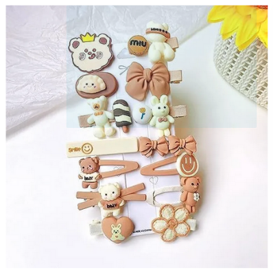 Picture of 14 Pcs Kids Hair Clips Set Cartoon Icecream Cute & Trendy Baby Girls Toddlers Hair Pins Barrettes, Combo of 14 Pcs (Coffee Brown)
