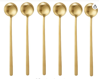 Picture of A Set of 6 PCS Stainless Steel Dessert Spoon,Long Handle Mixing Spoon Sugar Dessert Spoons Mix and Stir Small Spoon Coffee Spoons (Color : Gold, Size : 7inch)