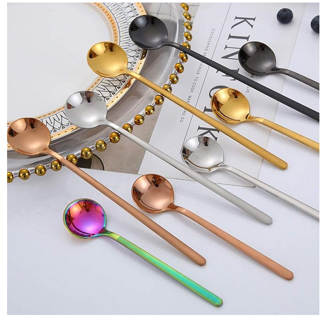 Picture of A Set of 6 PCS Stainless Steel Dessert Spoon,Long Handle Mixing Spoon Sugar Dessert Spoons Mix and Stir Small Spoon Coffee Spoons (Color : Gold, Size : 7inch)