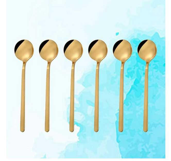 Picture of A Set of 6 PCS Stainless Steel Dessert Spoon,Long Handle Mixing Spoon Sugar Dessert Spoons Mix and Stir Small Spoon Coffee Spoons (Color : Gold, Size : 7inch)