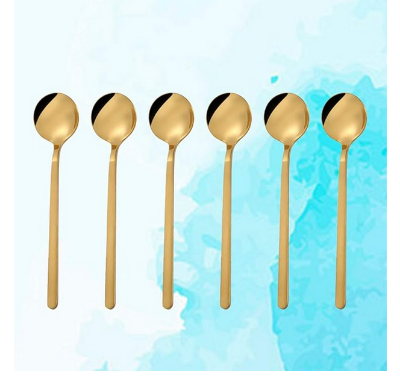 Picture of A Set of 6 PCS Stainless Steel Dessert Spoon,Long Handle Mixing Spoon Sugar Dessert Spoons Mix and Stir Small Spoon Coffee Spoons (Color : Gold, Size : 7inch)