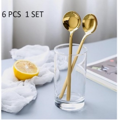 Picture of A Set of 6 PCS Stainless Steel Dessert Spoon,Long Handle Mixing Spoon Sugar Dessert Spoons Mix and Stir Small Spoon Coffee Spoons (Color : Gold, Size : 7inch)