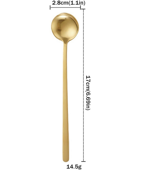 Picture of A Set of 6 PCS Stainless Steel Dessert Spoon,Long Handle Mixing Spoon Sugar Dessert Spoons Mix and Stir Small Spoon Coffee Spoons (Color : Gold, Size : 7inch)