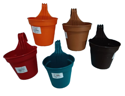 Picture of 5 Pieces multicolor 12 cm (4.5'') Small Size plastic Grill Planter/Railing Pots/Garden Planter/Hanging Planter for Plants/Flower Tub