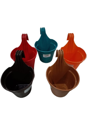 Picture of 5 Pieces multicolor 12 cm (4.5'') Small Size plastic Grill Planter/Railing Pots/Garden Planter/Hanging Planter for Plants/Flower Tub
