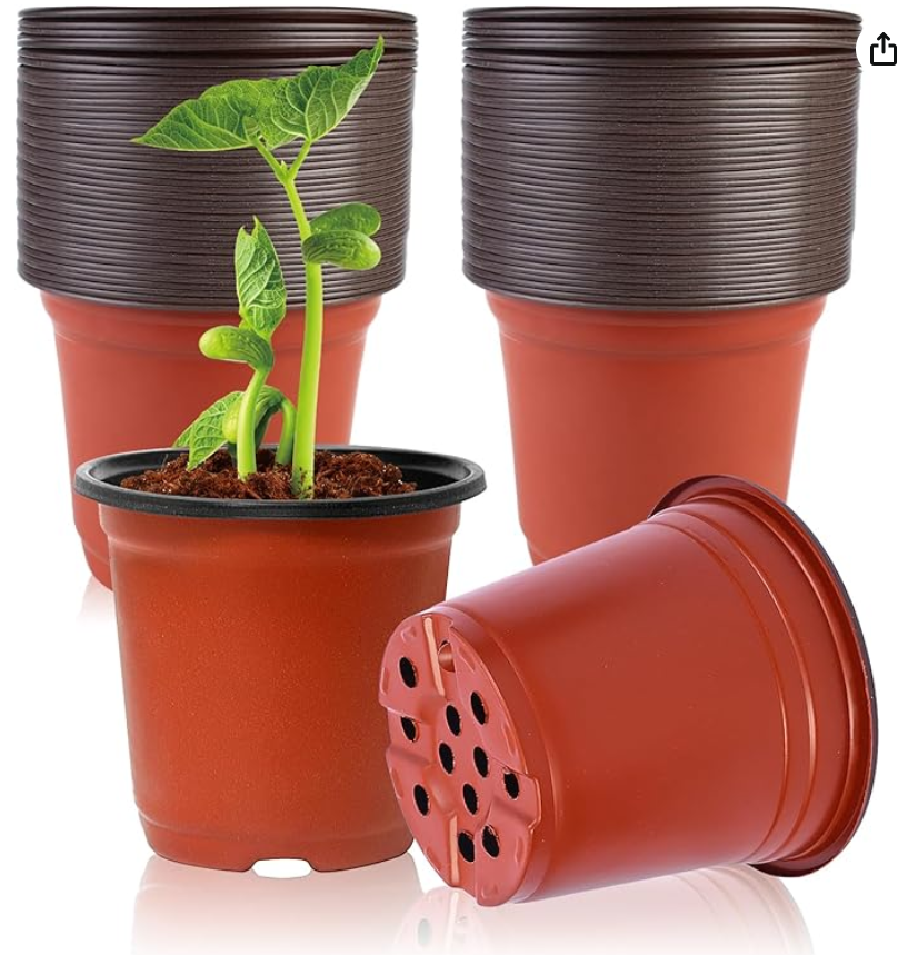 Picture of Plastic Flower Pot(4 Inch -50 Pcs) for Flowers and Plants, Seed and Seedling Pots for Gardening