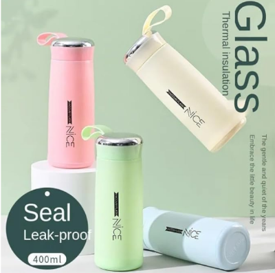 Picture of Water Bottles for Offices and Kitchen Inner Glass and Outer Plastic Layer Hot and Cold Water Bottle, Water Storage and Also use
