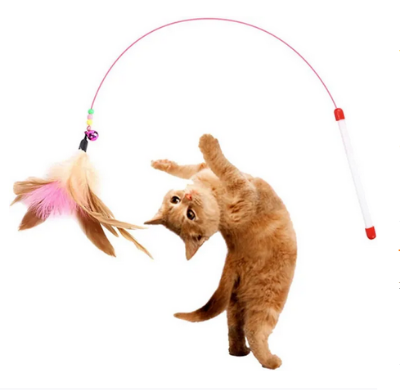 Picture of Cat Feather Toys Cat Toys Funny Cat Stick,Cat Wand Toy & Natural Feather with Bell, Used for Cat Indoor Play, Multiple Cats Play